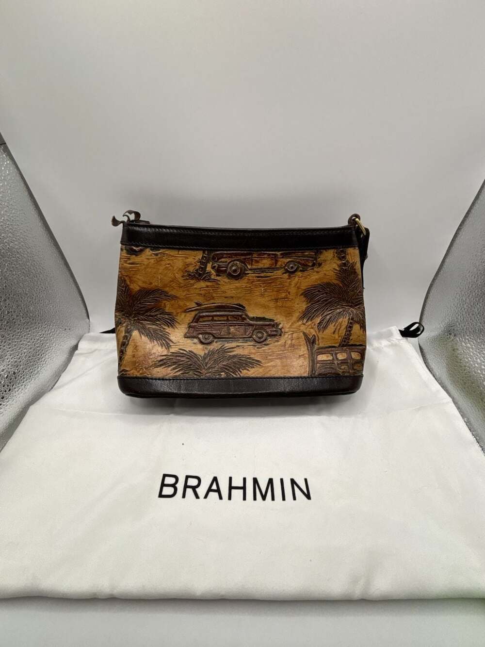 Brahmin Vintage Tooled Leather Surf Woody Wagon Handbag NO strap